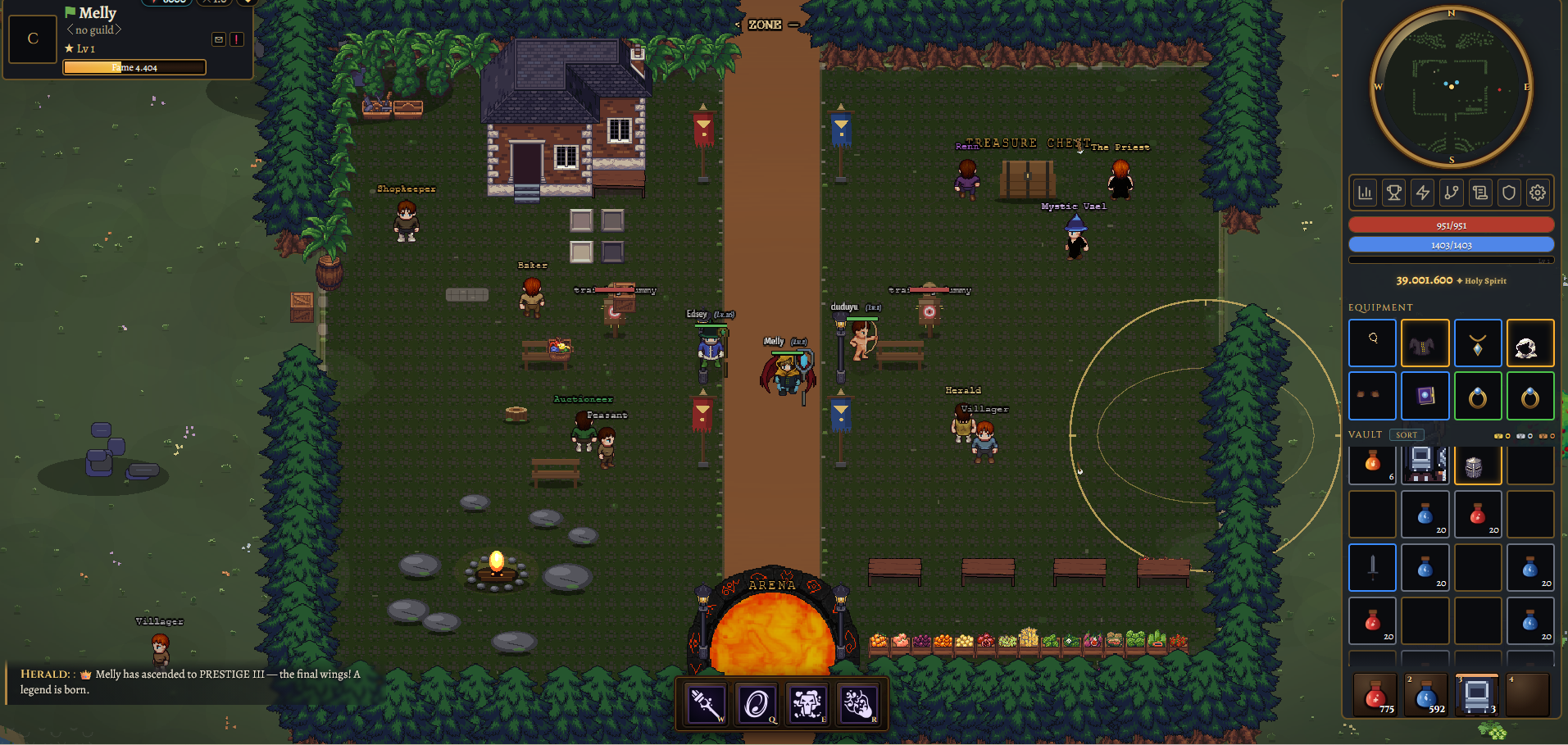 DELVE town — the safe hub where you stash loot, shop, and consecrate artifacts